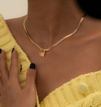 Versatile geometric flat snake chain dollar butterfly necklace