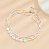 Cool wind multi-layer beaded necklace creative temperament water drop shaped imitation pearl necklace