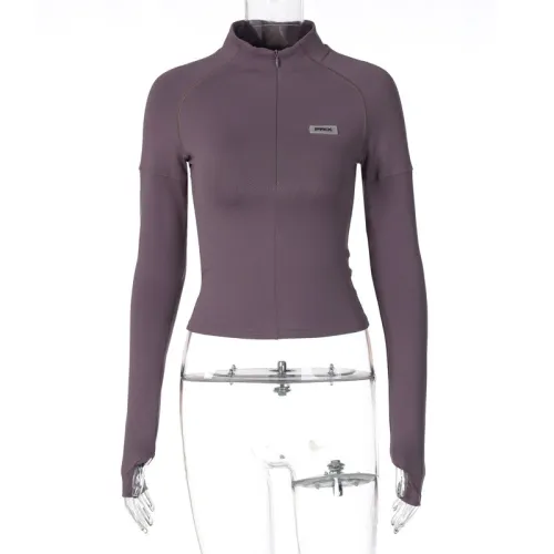 Half high neck tight slim zipper short long sleeve base coat