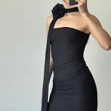 Rose ribbon strapless dress Slim fitting party party dress
