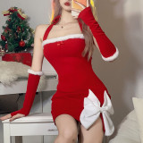 Christmas women's solid color slim fashion neck sexy backless dress