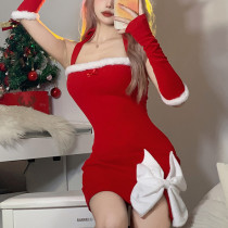 Christmas women's solid color slim fashion neck sexy backless dress