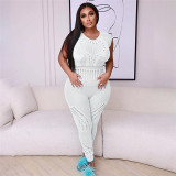 Short sleeve sexy perspective jacquard hollow solid color high waist tight casual jumpsuit