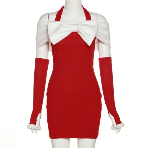Christmas Women's Solid High Waist Fashion Neck Slip on Dress