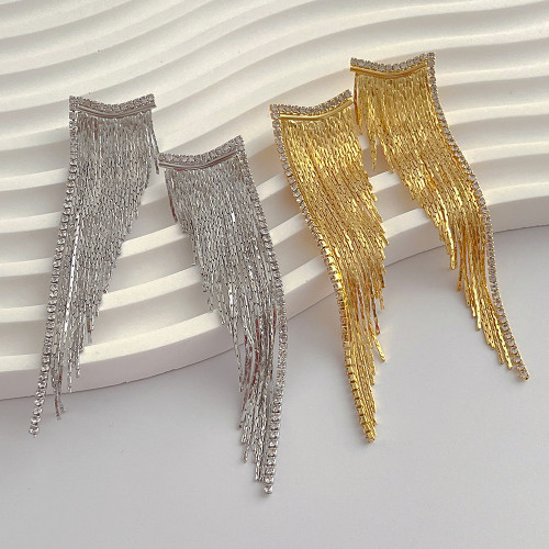 Exaggerated fashion 18K gold jewelry with diamond tassel metal earrings 925 silver needle personality earrings