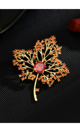 Orange red maple leaf suit coat brooch hollowed out maple leaf pin brooch simple leaf accessories
