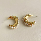 French Vintage Irregular Metal Freshwater Pearl Earrings Female Luxury High quality Simple Earring Earrings Earrings
