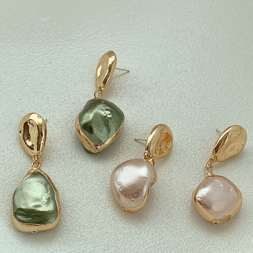 Baroque shaped pearl earrings women's metal cool style simple and versatile silver needle earrings earrings