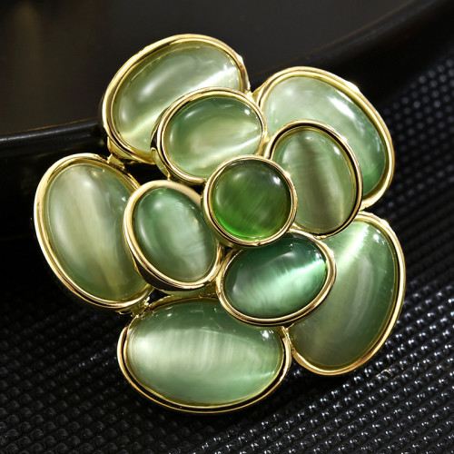 Heavy Industry Luxury Cat's Eye Stone Camellia brooch Premium Elegant Gentle brooch pin