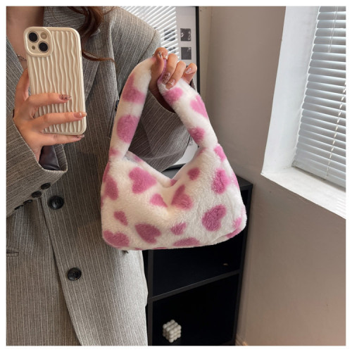 Simple and lovely winter plush small bag handbag woolen bag printing small handbag