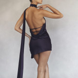Open back slim skirt sleeveless halter dress for women