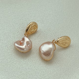 Baroque shaped pearl earrings women's metal cool style simple and versatile silver needle earrings earrings