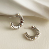 French Vintage Irregular Metal Freshwater Pearl Earrings Female Luxury High quality Simple Earring Earrings Earrings