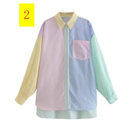 Three color color matching long sleeve loose women's shirt top