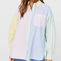 Three color color matching long sleeve loose women's shirt top
