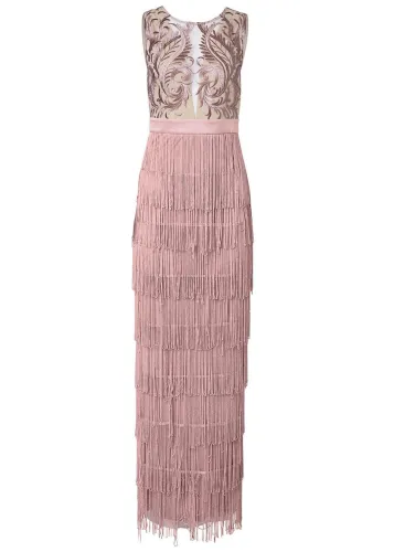 Sexy women's tassel patchwork backless dress dress deep V lace dress