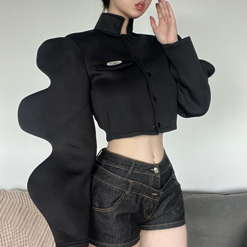 Women's fashion stand collar single breasted creative lantern sleeve jacket