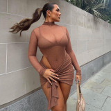 Women's fashion long sleeved sexy perspective one-piece dress slim skirt suit
