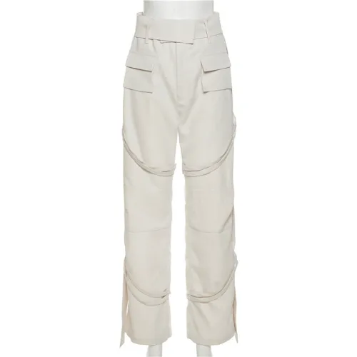 Women's fashionable high waist design sense of individuality slim casual straight trousers