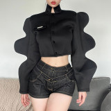 Women's fashion stand collar single breasted creative lantern sleeve jacket