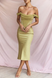 Sexy diced chiffon wrap hip bodice skirt fishtail dress