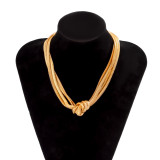Metal Knot Flat Snake Chain Necklace Punk Style Hip Hop Geometric Collar Necklace