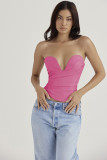 Wearing a bra outside the vest Sexy Spice Girl Fashion Satin One Neck Off Shoulder Fishbone Bra Tunic Top