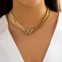 Metal Knot Flat Snake Chain Necklace Punk Style Hip Hop Geometric Collar Necklace