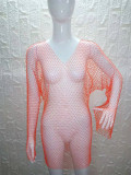 Long sleeve mesh sparkle V-neck dress