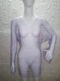 Long sleeve mesh sparkle V-neck dress