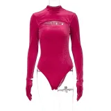 Fashion sexy hollow solid color slim fitting finger suit jumpsuit