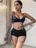 Long sleeve mesh sparkle V-neck dress