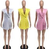 Casual women's solid color invisible zipper sexy small suit jumpsuit