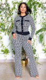 Two piece fashionable patterned micro flare trousers
