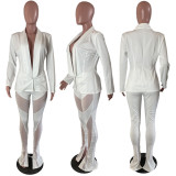 Fashion solid color suit mesh splicing two-piece set