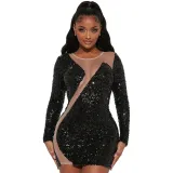 Sexy Perspective Hot Drill Dress Long Sleeve Dress
