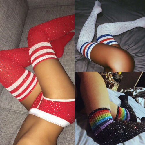 Sexy hot drill knee socks striped women's stockings with drill socks high cotton socks