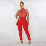 Sexy hot drill strap jumpsuit night club suit