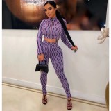 V-neck long sleeve printed tight suit