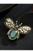 Simple high-grade smart micro set green crystal bee brooch animal collar pin anti slip buckle