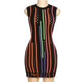 Fashion tassel sleeveless slim sexy slim fitting patchwork wool dress
