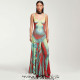 Fashion suspender backless 3D body print long dress