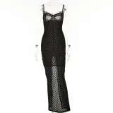 Sexy Sling Skirt Fashion Lace Backless Split Polka Point Dress