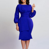 Solid color hip wrap professional OL temperament large dress