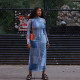 Fashion Personality Distressed Denim Print Long Sleeve Slim Wrap Hip Dress