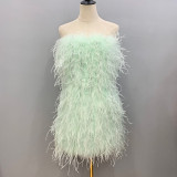 Women's party dress Sexy strapless skirt Bright feather dress