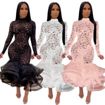 Women's Dress Hollow Lace Large Sexy Nightclub Dress