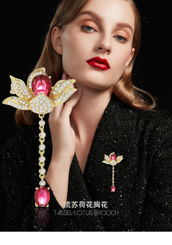 Tassel lotus brooch high-grade women's design sense cheongsam brooch suit chain decoration collar pin