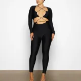 Women's sexy tight jumpsuit Fashion strap backless long sleeve jumpsuit