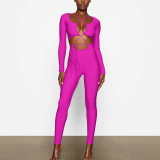 Women's sexy tight jumpsuit Fashion strap backless long sleeve jumpsuit